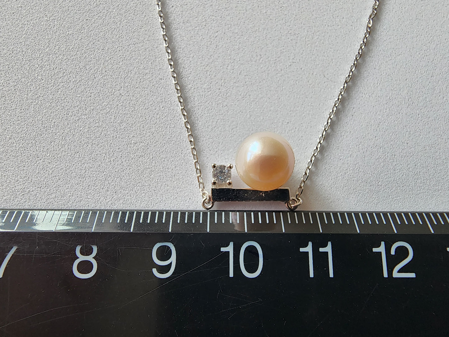 [Necklace] Sterling Silver Beam Necklace with Pearl and Zirconia Diamond