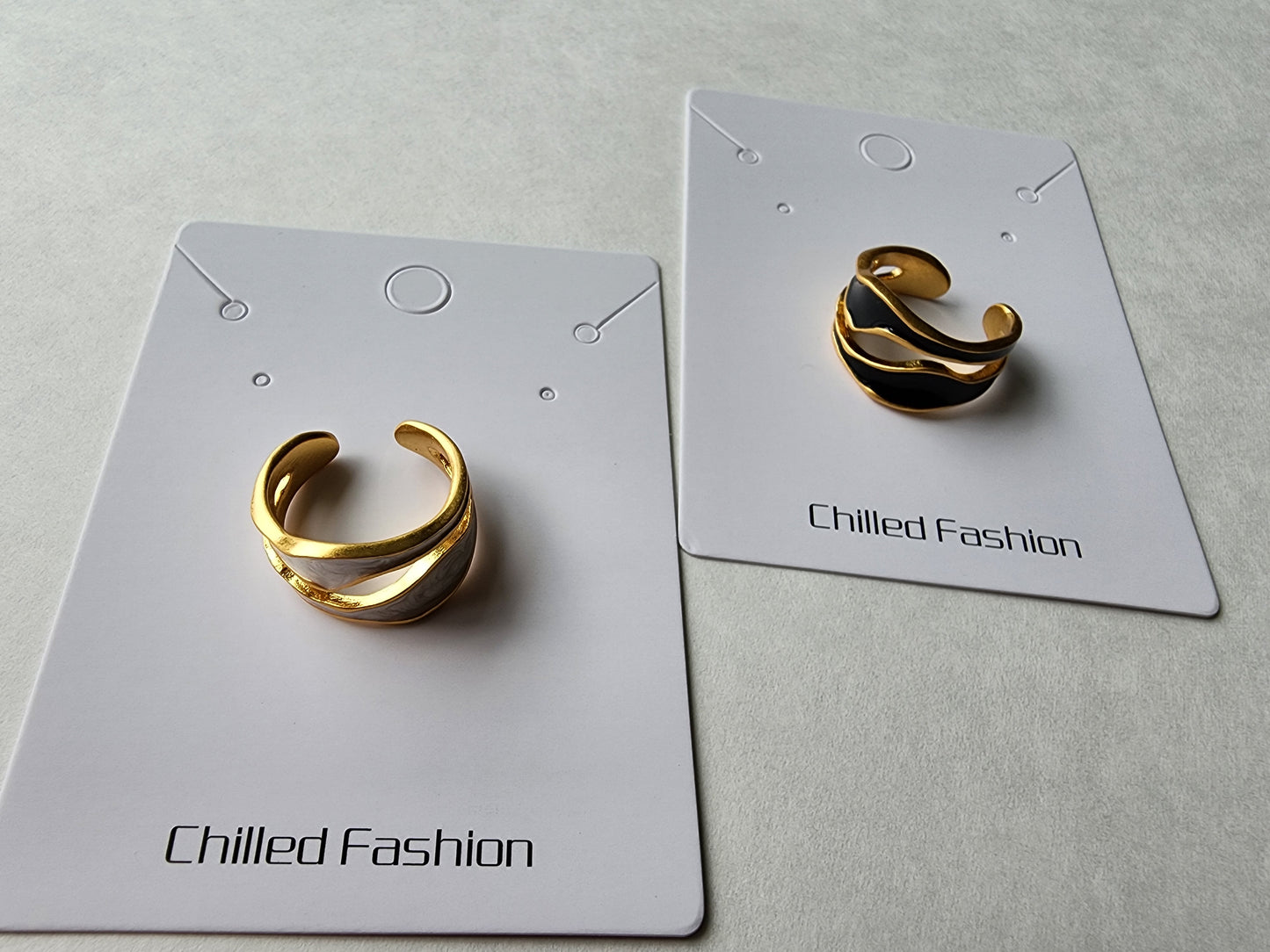 [Ring] Adjustable Gold-Plated Brass Open Ring with Enamel Surface