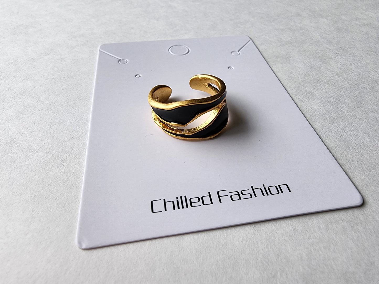 [Ring] Adjustable Gold-Plated Brass Open Ring with Enamel Surface