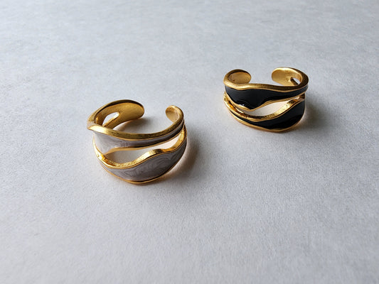 [Ring] Adjustable Gold-Plated Brass Open Ring with Enamel Surface