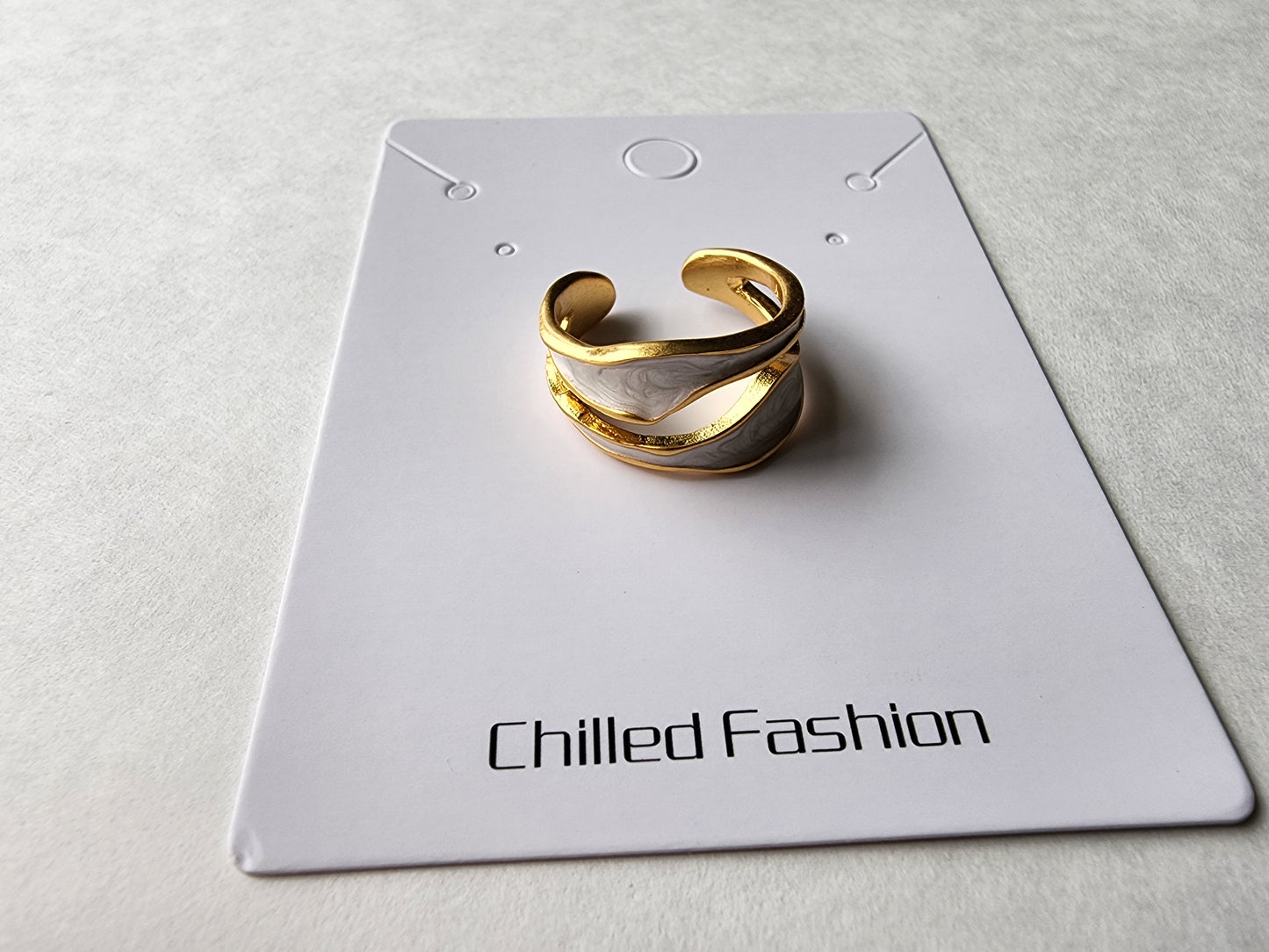 [Ring] Adjustable Gold-Plated Brass Open Ring with Enamel Surface