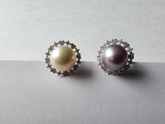 [Ring] Sterling Silver Blossom Ring with Natural Freshwater Pearl (11-12mm) in White or Purple