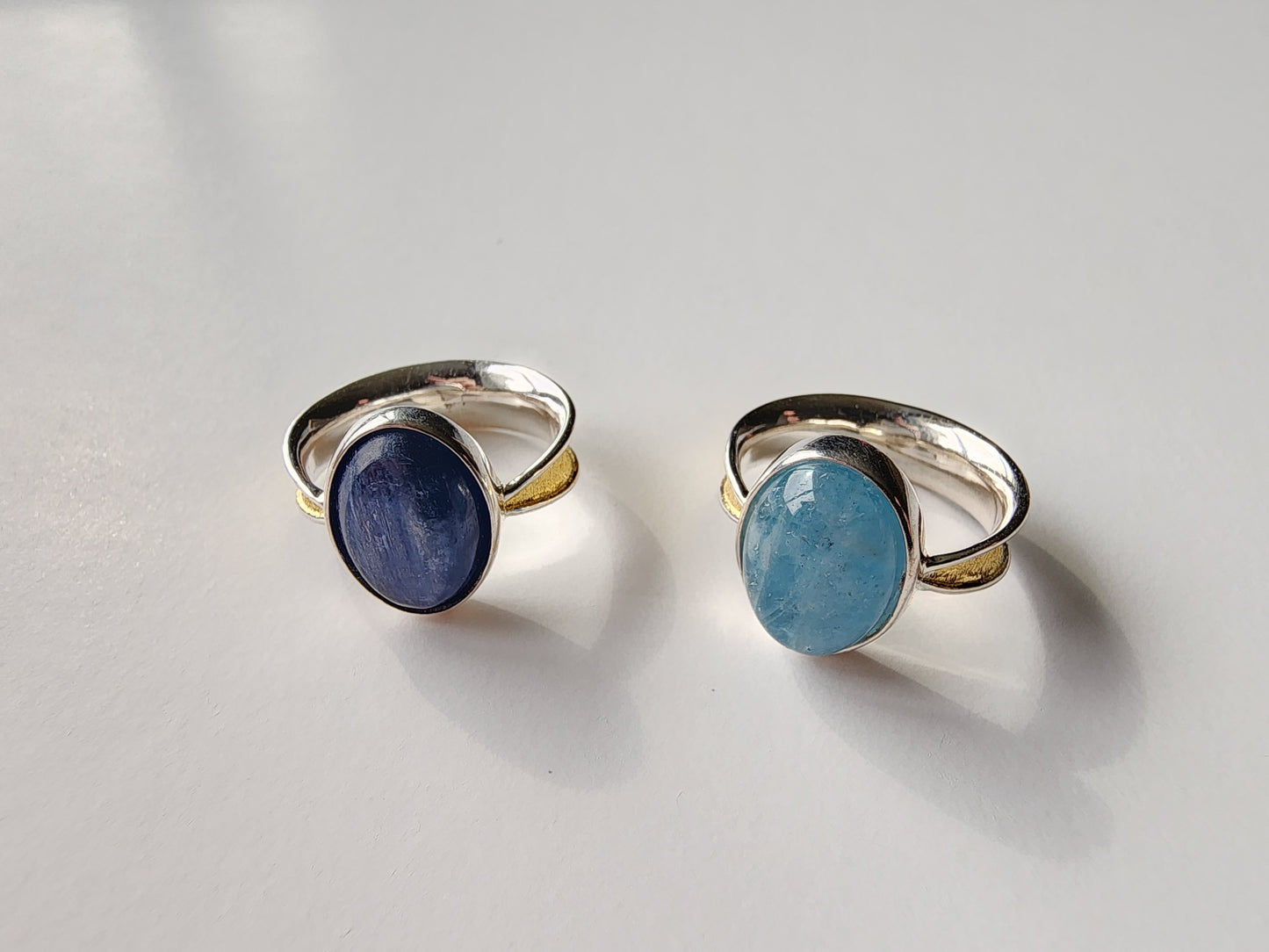 [Ring] Sterling Silver Solitaire Ring with Natural Aquamarine or Kyanite Stone