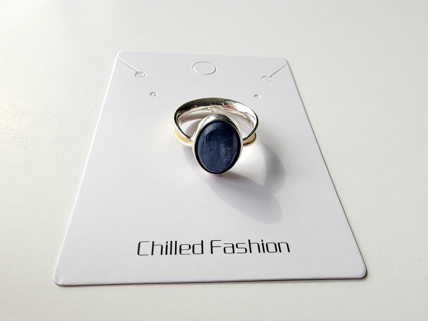 [Ring] Sterling Silver Solitaire Ring with Natural Aquamarine or Kyanite Stone