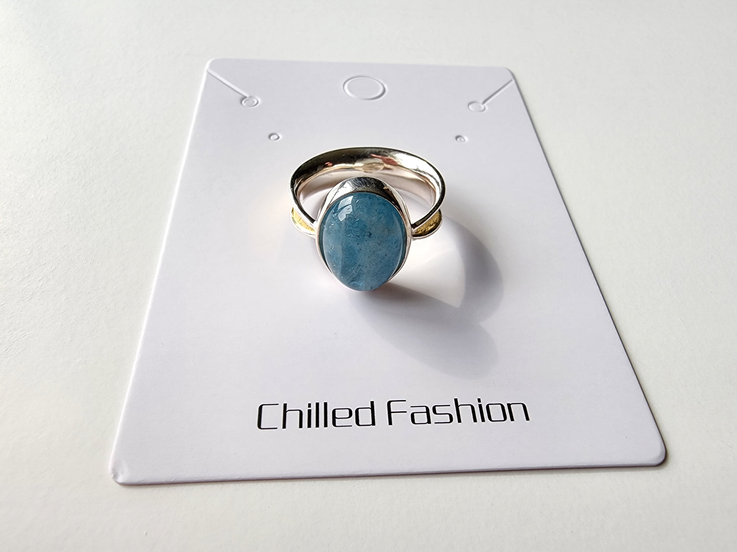 [Ring] Sterling Silver Solitaire Ring with Natural Aquamarine or Kyanite Stone