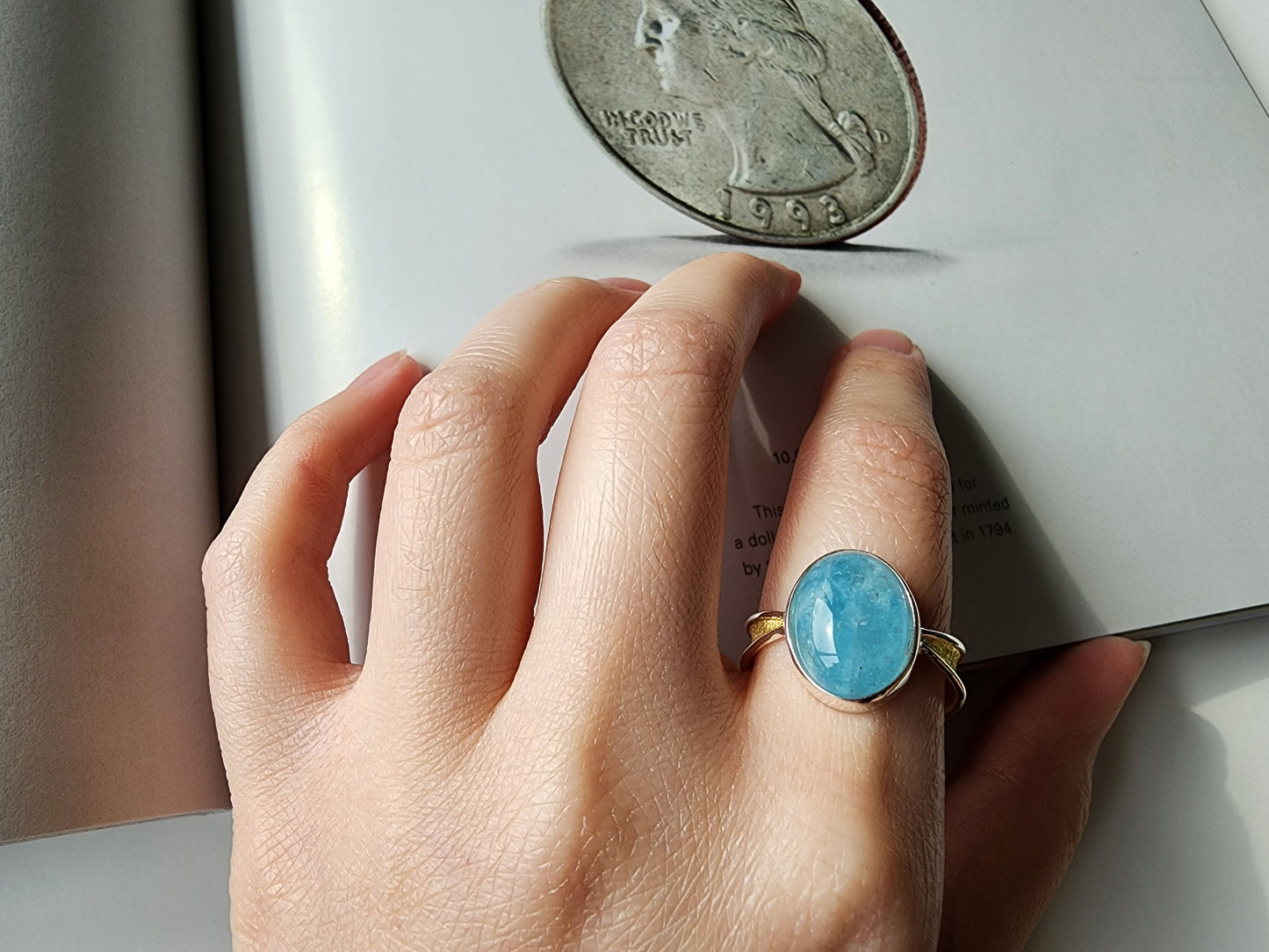 [Ring] Sterling Silver Solitaire Ring with Natural Aquamarine or Kyanite Stone