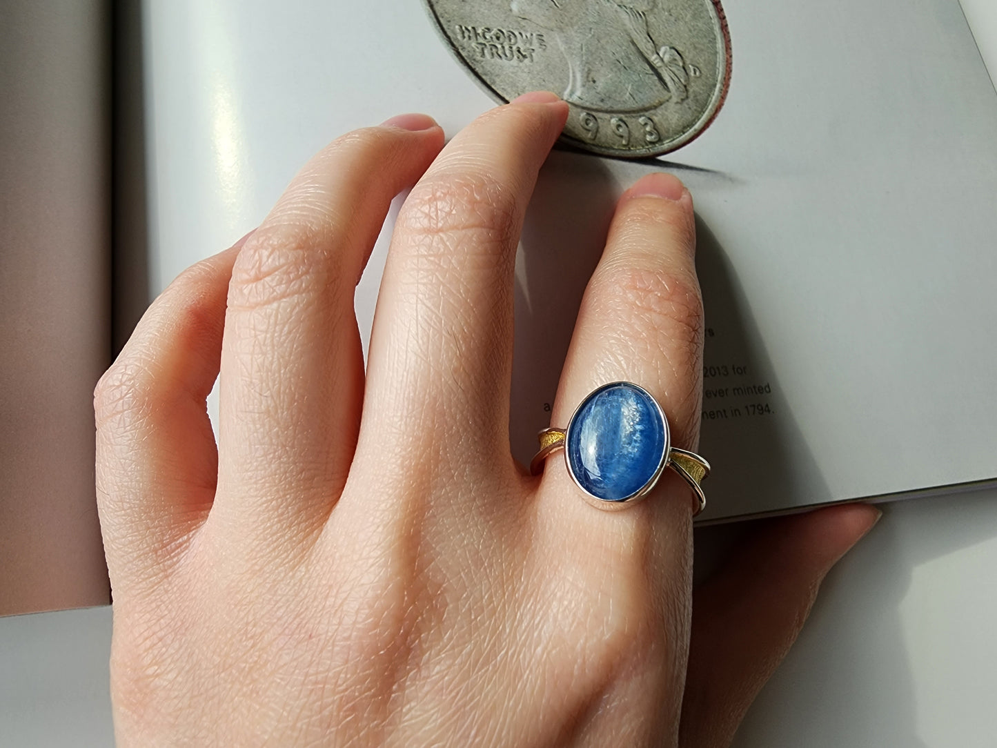 [Ring] Sterling Silver Solitaire Ring with Natural Aquamarine or Kyanite Stone