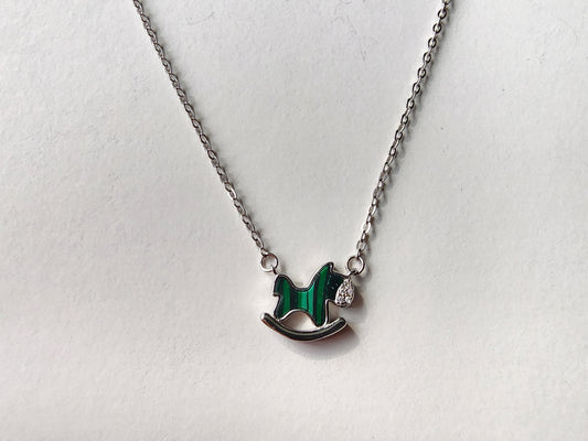 [Necklace] Sterling Silver Rocking Horse Pendant with Malachite Body Necklace