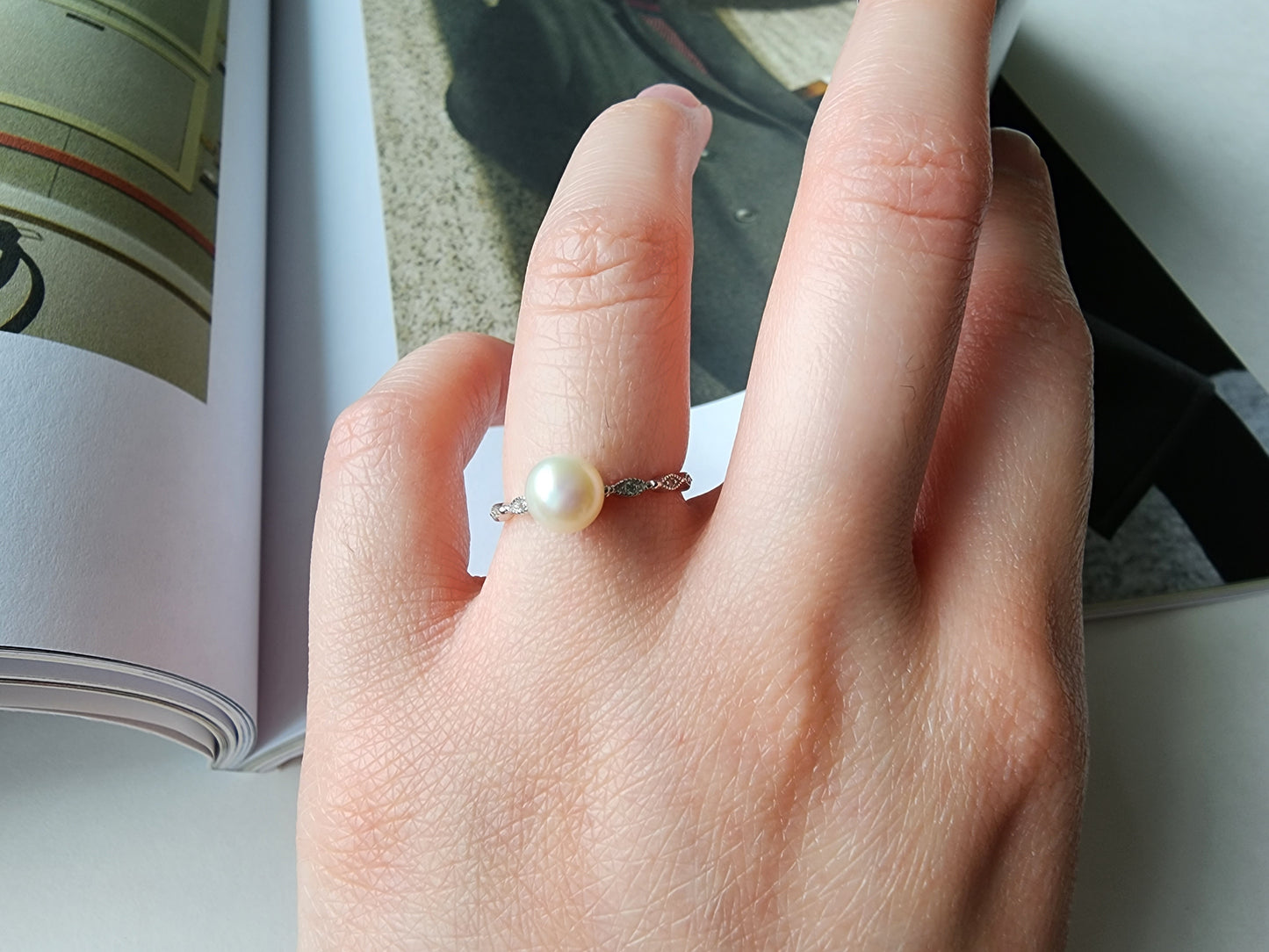 [Ring] Elegant 6mm Freshwater Pearl Solitaire Ring in Sterling Silver