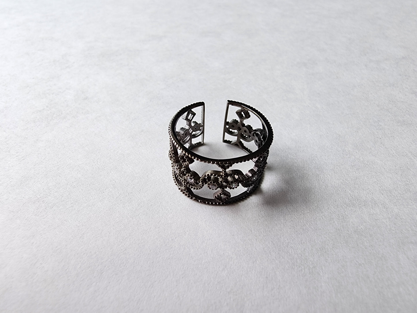 [Ring] Elegant Black Openwork Lace Sterling Silver Open Ring