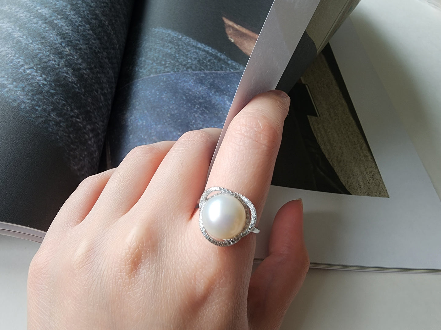 [Ring] Sterling Silver Ring with 11-12mm Round Freshwater Pearl