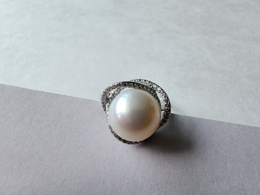 [Ring] Sterling Silver Ring with 11-12mm Round Freshwater Pearl