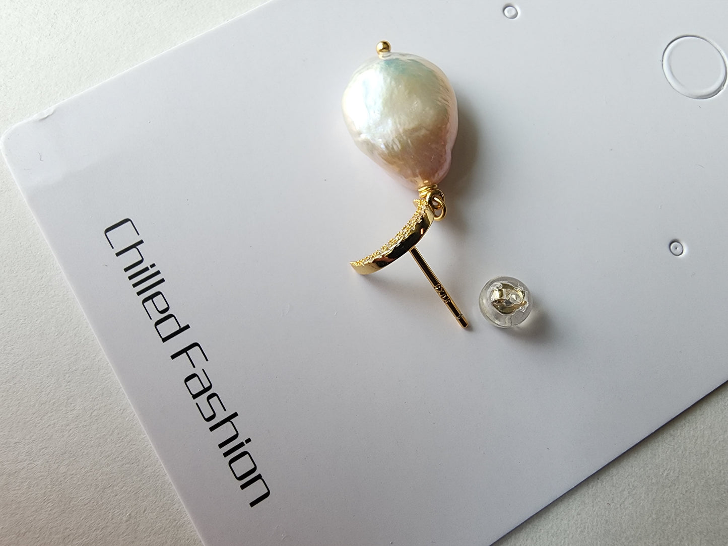 [Earrings] Celestial Sterling Silver Earrings with Baroque Pearls - Moon and Star Design