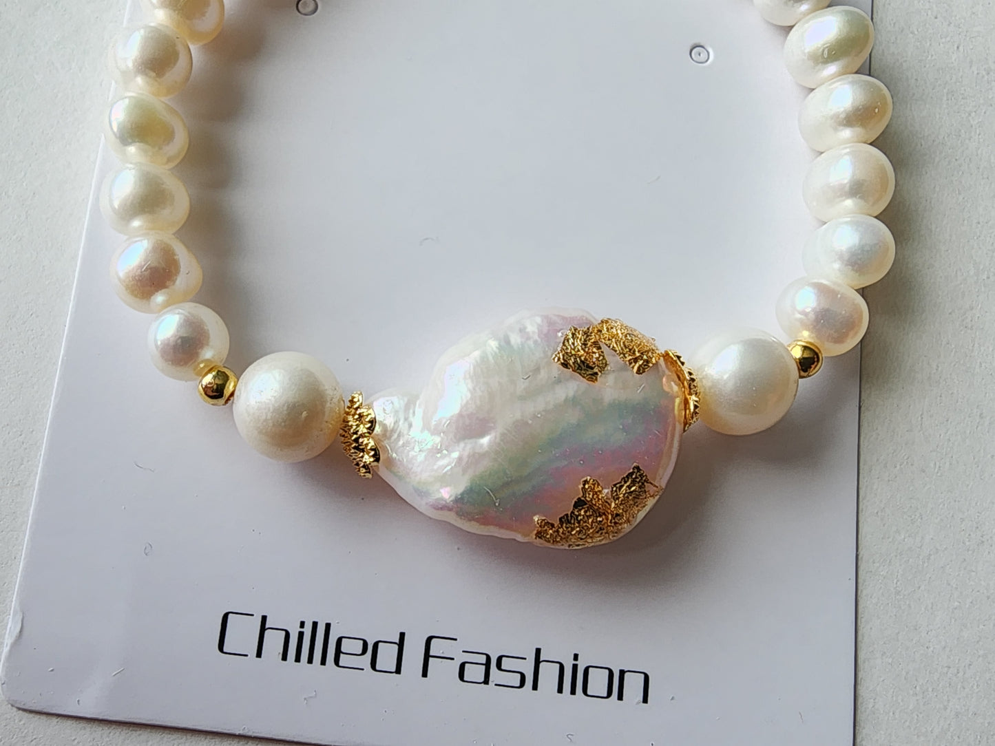 [Bracelet] Gold Foil Baroque Pearl and Freshwater Pearl Bracelet with Gold Plated Brass Accents