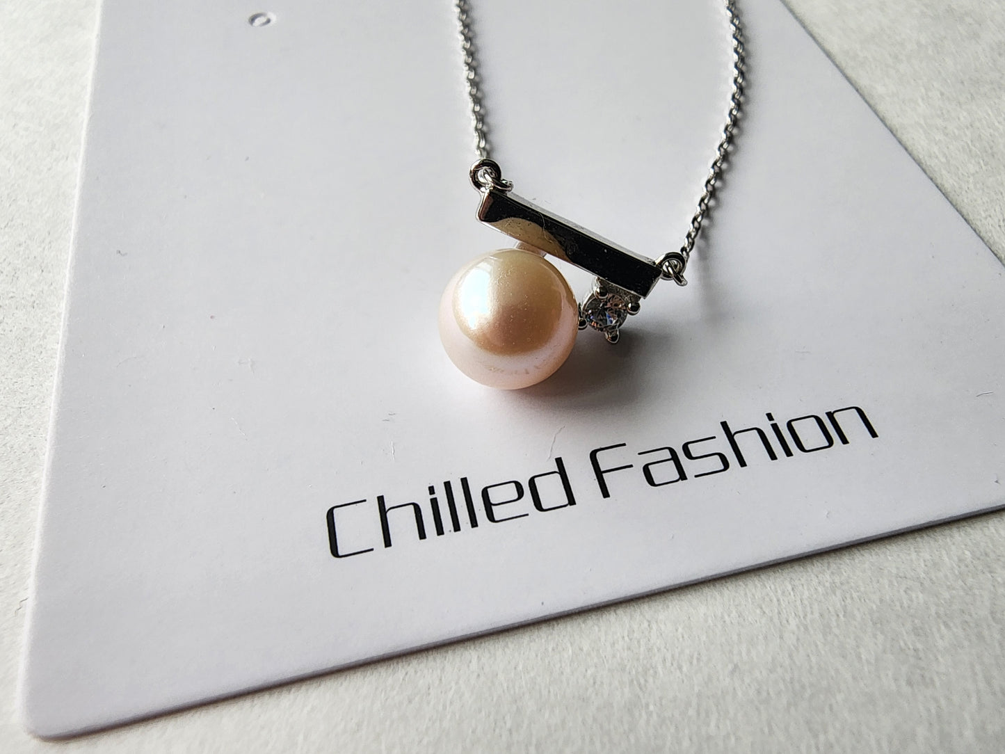 [Necklace] Sterling Silver Beam Necklace with Pearl and Zirconia Diamond