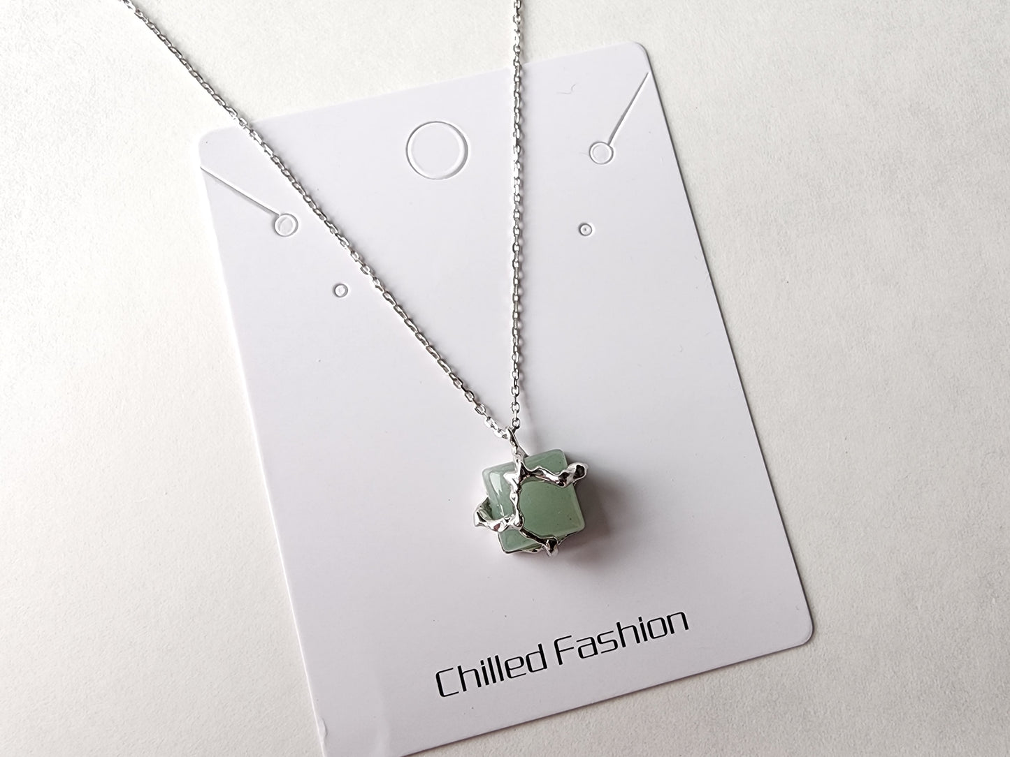 [Necklace] Trendy Jade and Sterling Silver Pendant Necklace