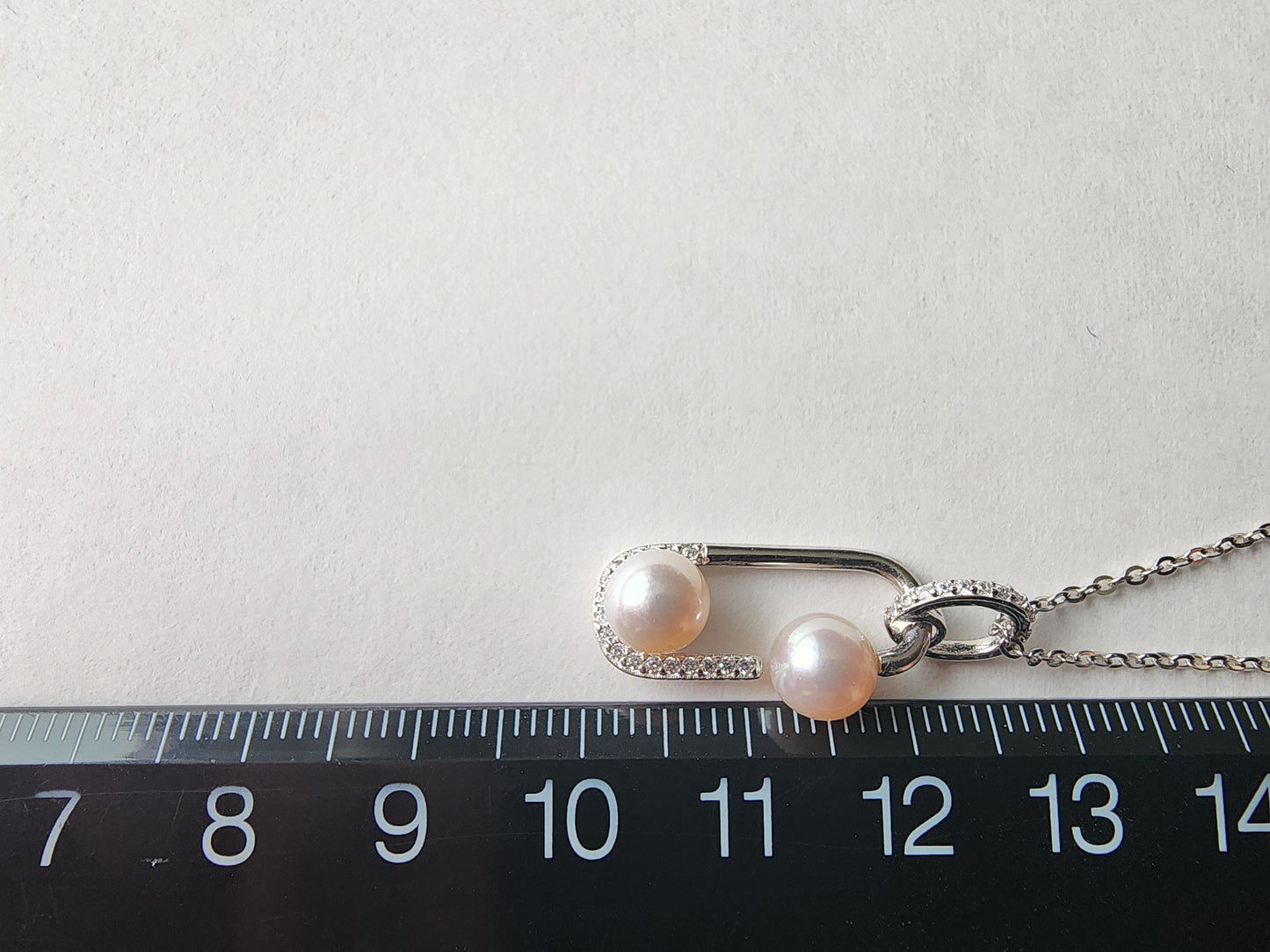 [Necklace] Sterling Silver Paperclip Pendant Necklace with Freshwater Pearls