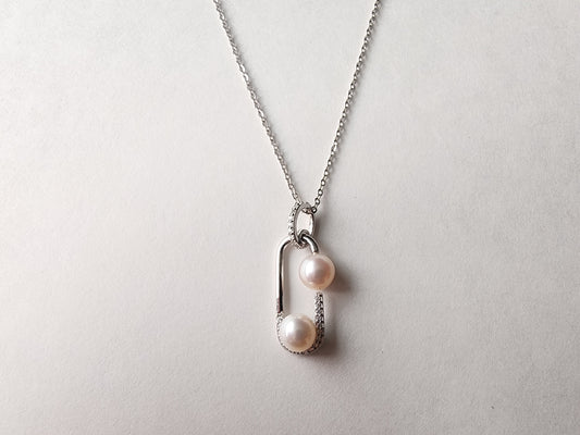 [Necklace] Sterling Silver Paperclip Pendant Necklace with Freshwater Pearls