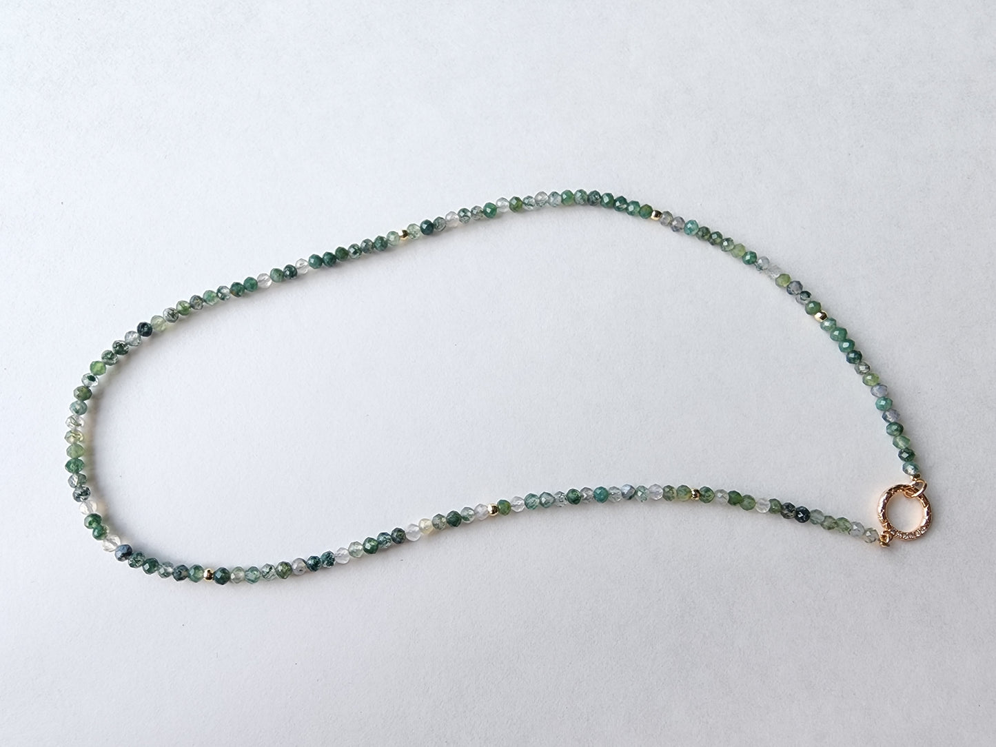 [Necklace] Moss Agate Bead Necklace with Sterling Silver Accents