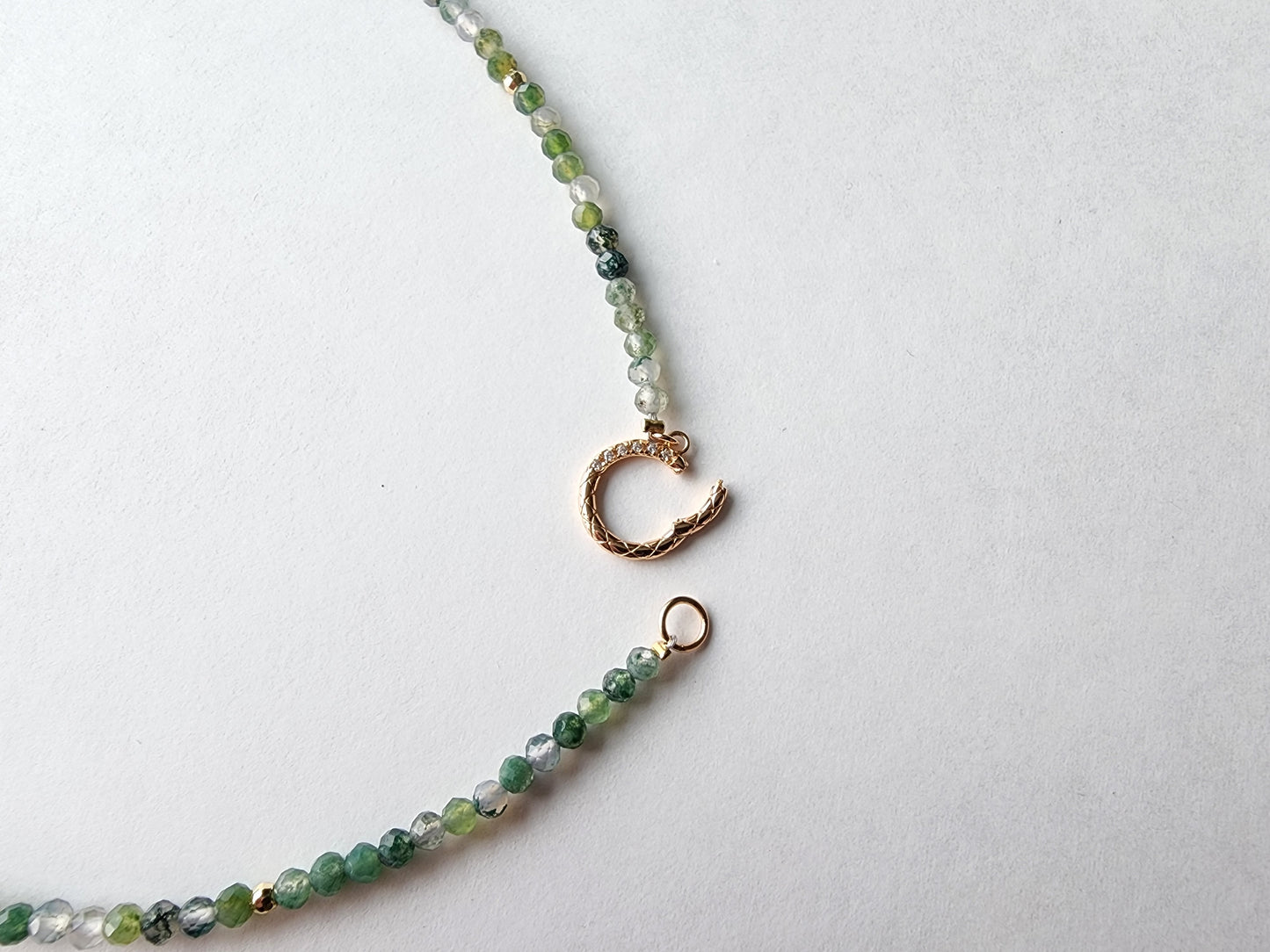 [Necklace] Moss Agate Bead Necklace with Sterling Silver Accents