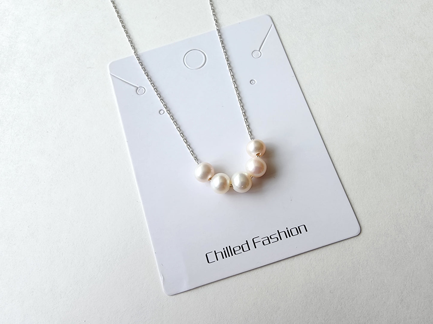 [Necklace] Elegant Sterling Silver Necklace with Five 6-7mm Freshwater Pearls