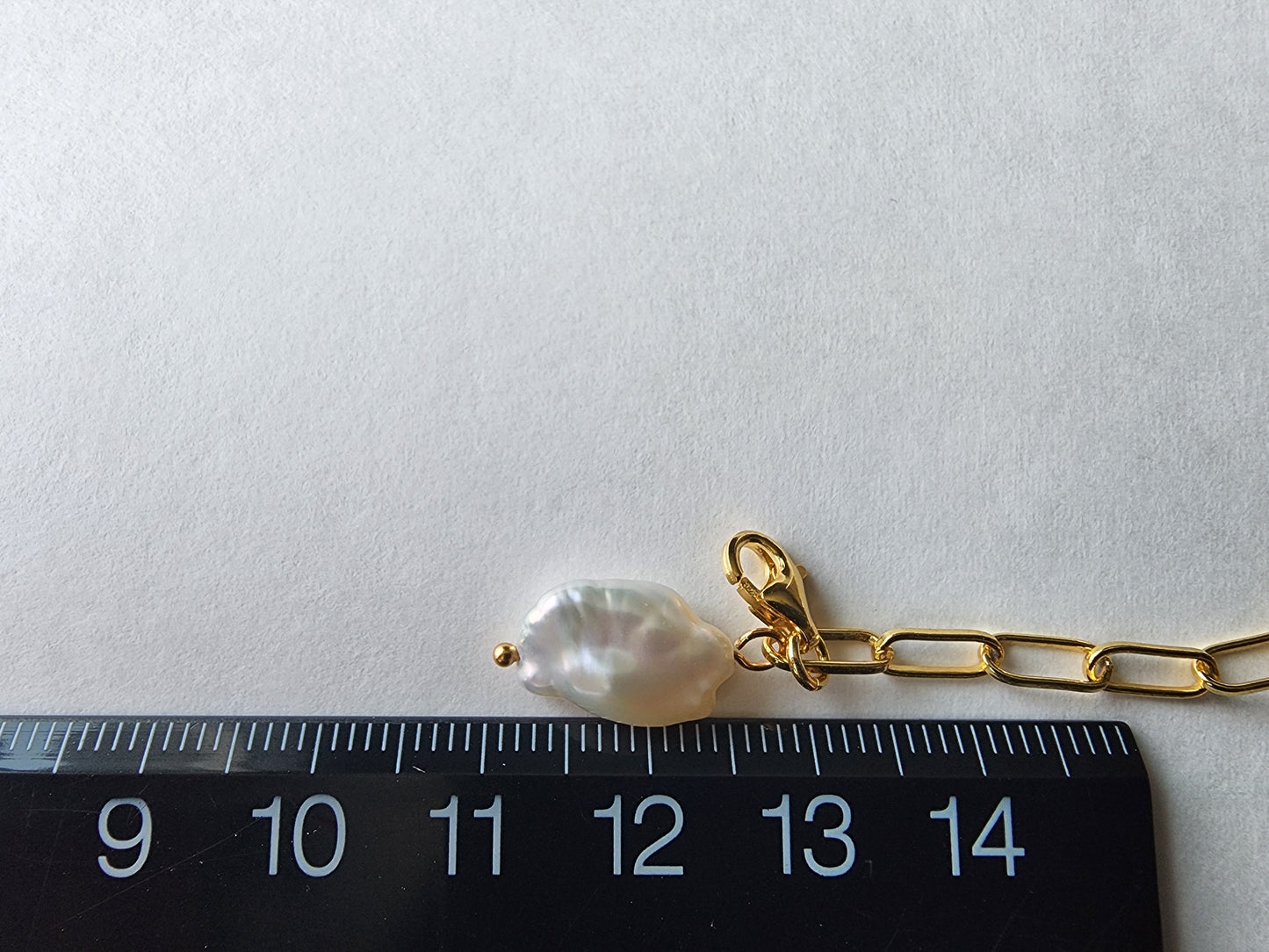 [Necklace] Elegant Baroque Pearl Necklace with Gold Plated Sterling Silver Paperclip Chain