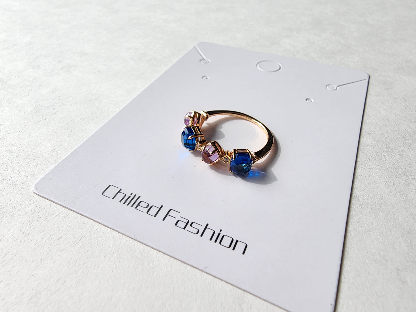 [Ring] Sterling Silver Ring with Blue Corundum and Purple Quartz Stones