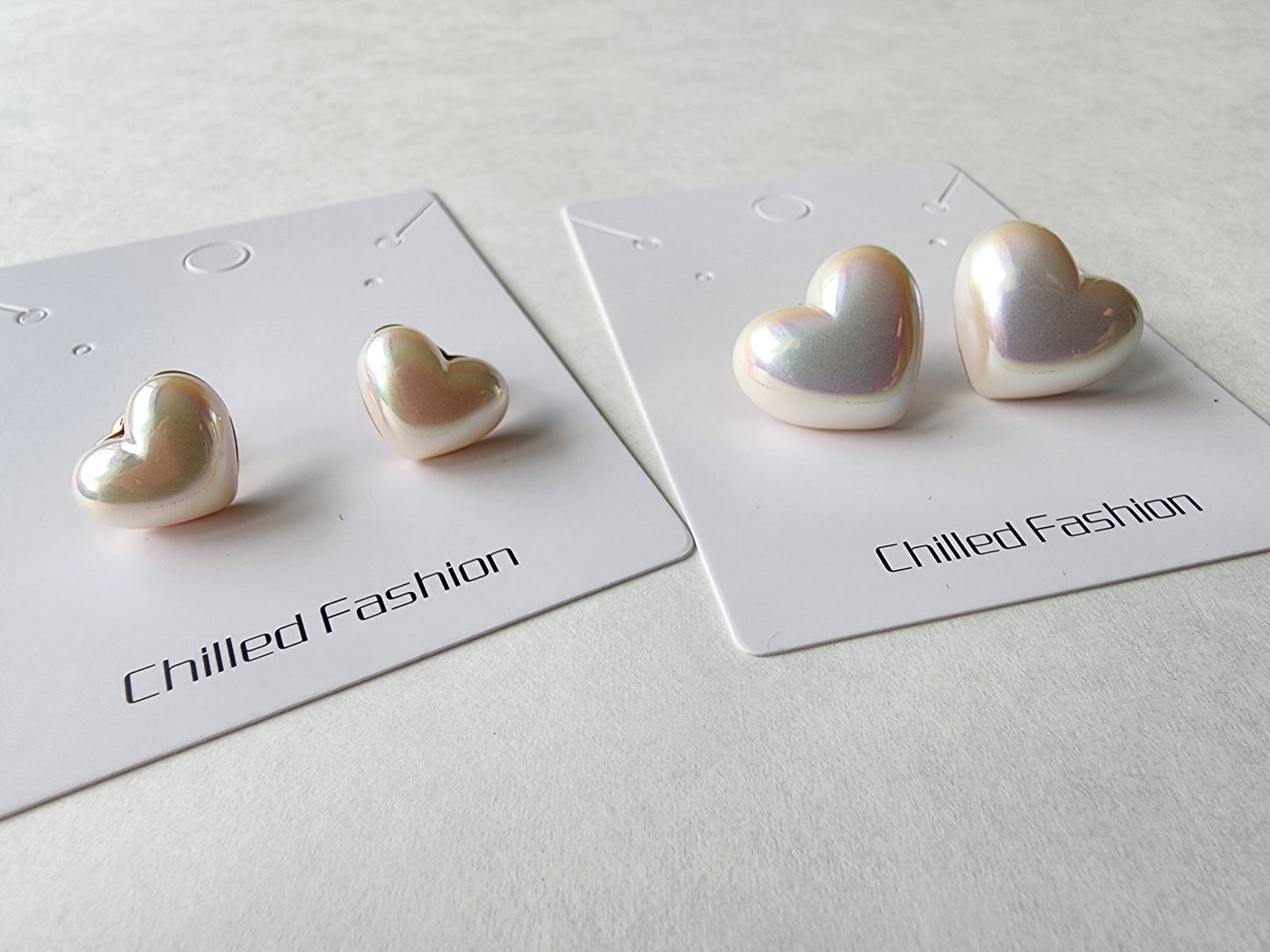 [Earrings] Heart-Shaped Artificial Mabe Pearl Earrings in Sterling Silver - Available in Large and Small Sizes