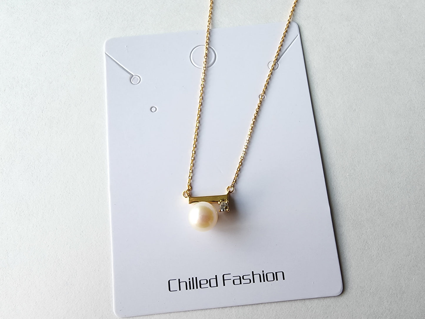 [Necklace] Sterling Silver Beam Necklace with Pearl and Zirconia Diamond