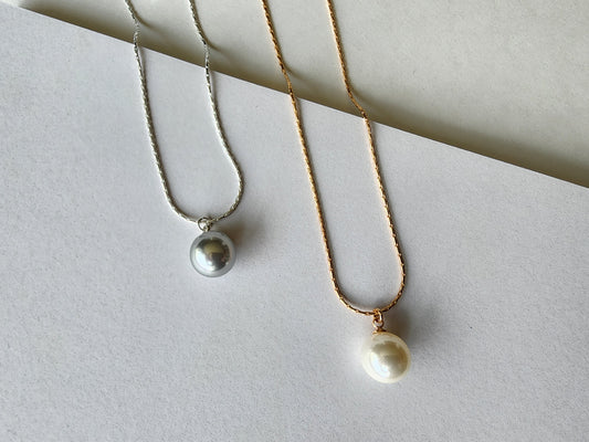 [Necklace] Elegant Sterling Silver Necklace with 12mm Swarovski Pearl Pendant