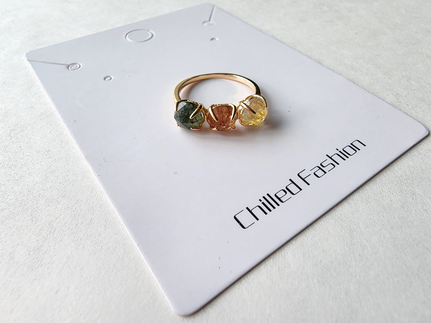 [Ring] Tri-Colored Rutilated Quartz Sterling Silver Ring - A Symphony of Elegance