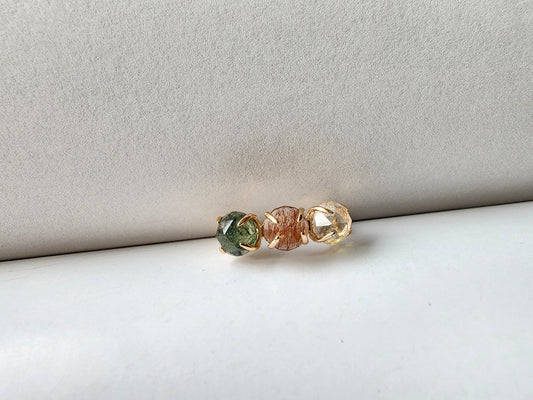 [Ring] Tri-Colored Rutilated Quartz Sterling Silver Ring - A Symphony of Elegance