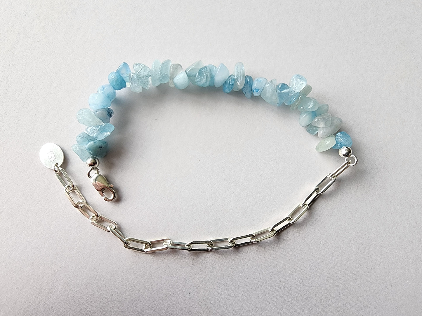 [Bracelet] Oceanic Elegance: Sterling Silver Aquamarine Bracelet