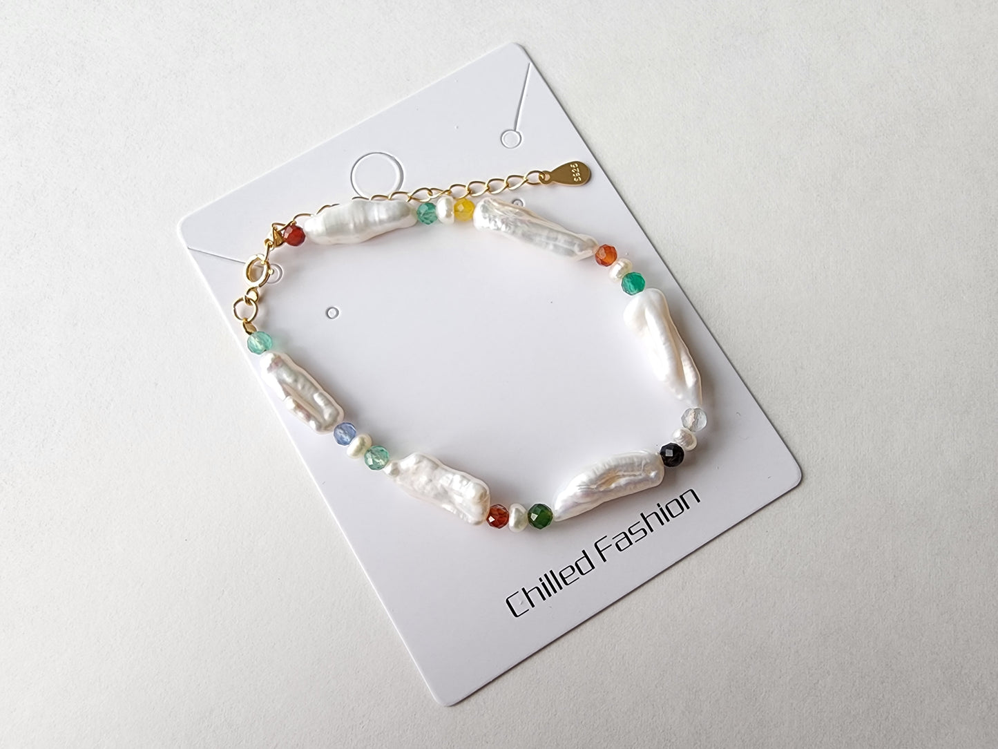 [Bracelet] Enchanting Sterling Silver 925 Bracelet with Lustrous Baroque Pearls and Vibrant Agate Beads