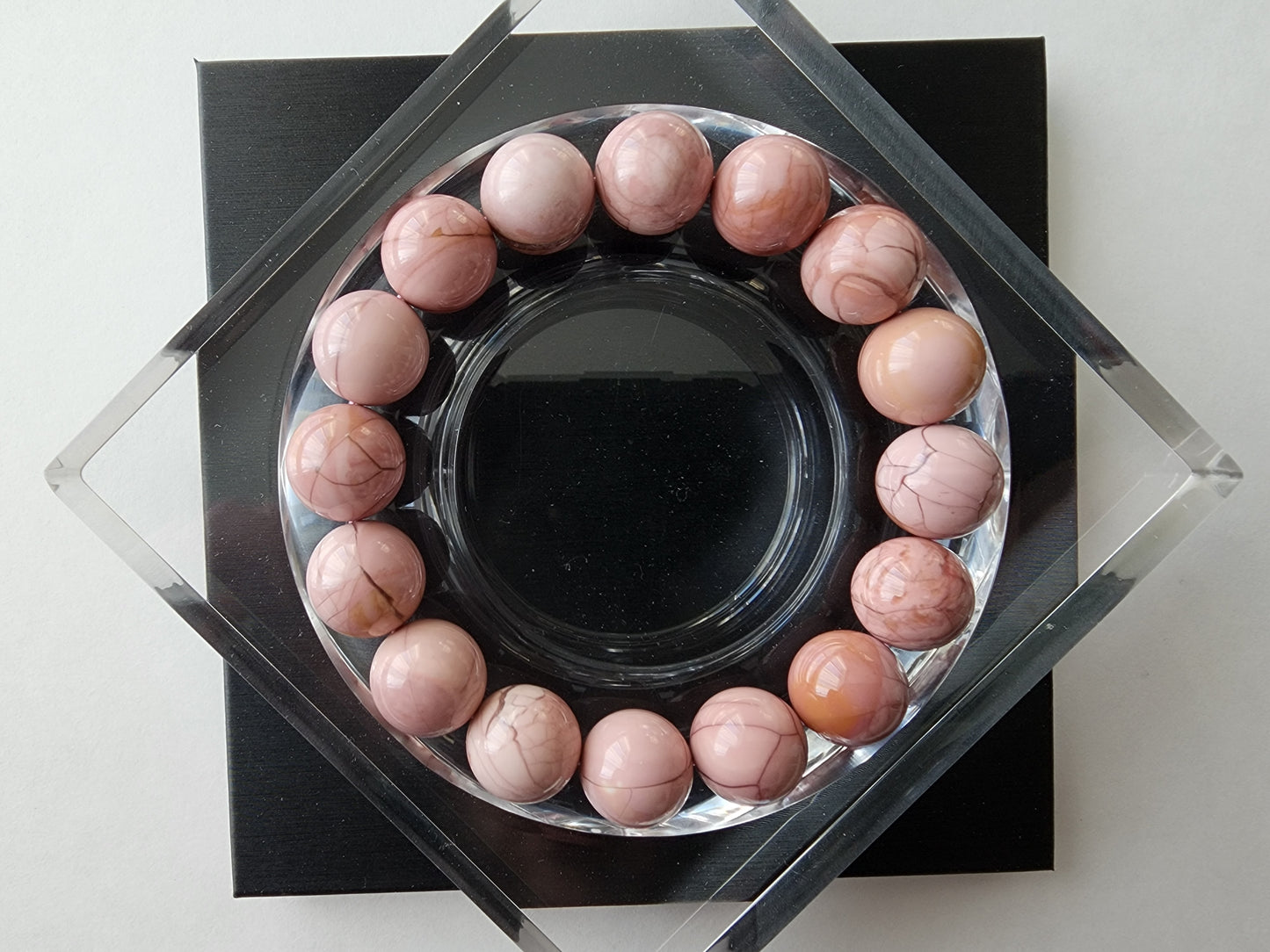 [Bracelet] Alashan Elegance: Pink Bracelet with Unique Natural Patterns on 13mm Stone Beads