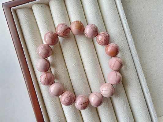 [Bracelet] Alashan Elegance: Pink Bracelet with Unique Natural Patterns on 13mm Stone Beads