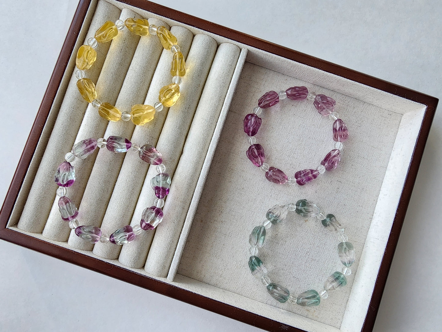 [Bracelet] Enchanted Hues: Handcrafted Fluorite Bracelets with Unique Rabbit Bead Accent