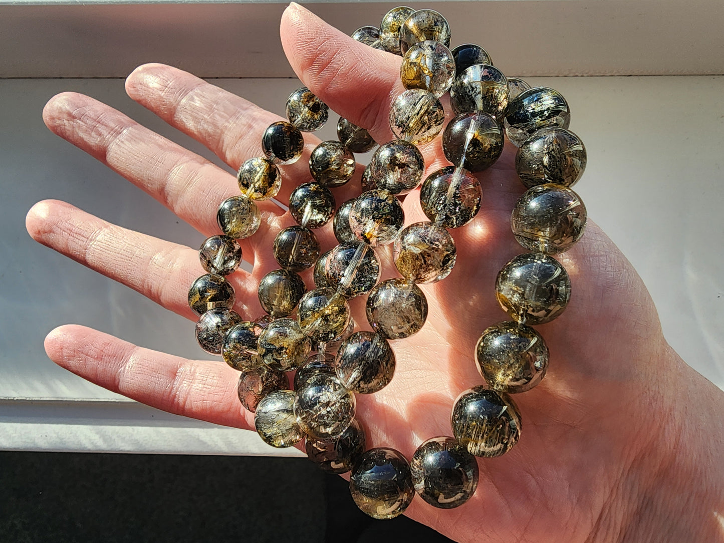 [Bracelet] Skeletal Herkimer Diamond Bracelets 骸骨闪灵 - Black & Yellow - Sourced from Pakistan