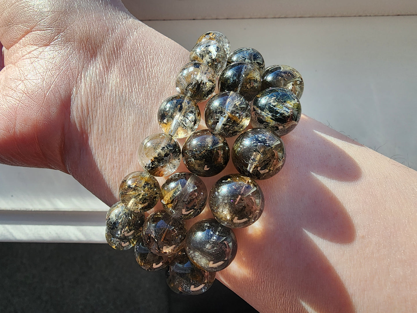 [Bracelet] Skeletal Herkimer Diamond Bracelets 骸骨闪灵 - Black & Yellow - Sourced from Pakistan