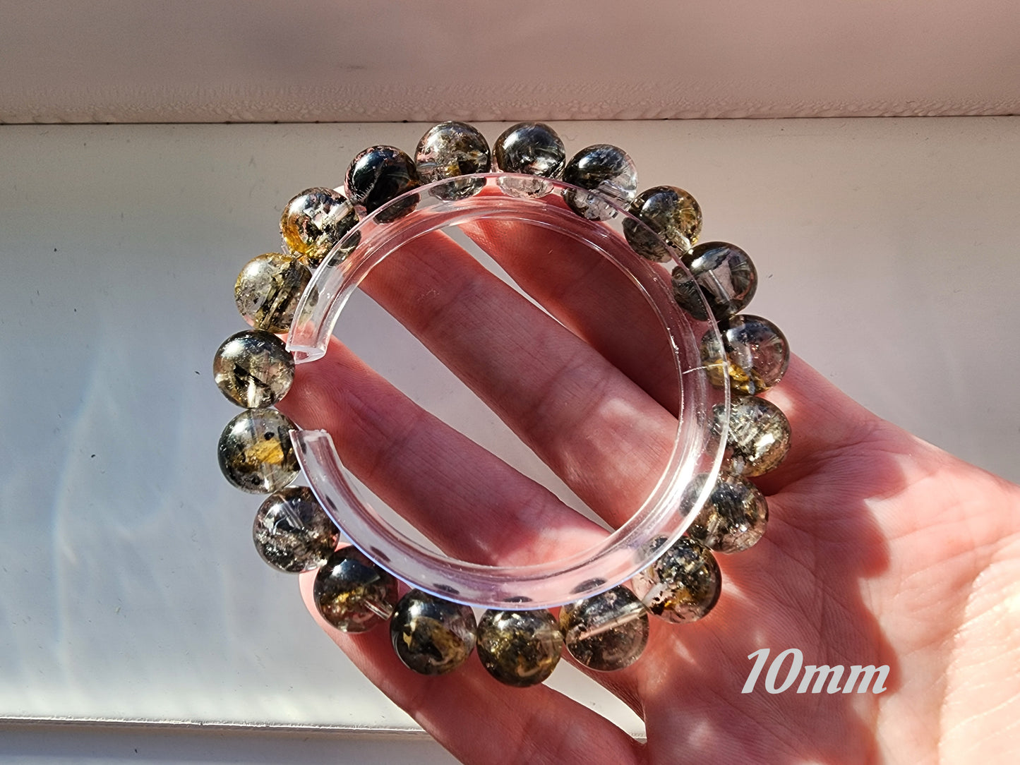 [Bracelet] Skeletal Herkimer Diamond Bracelets 骸骨闪灵 - Black & Yellow - Sourced from Pakistan