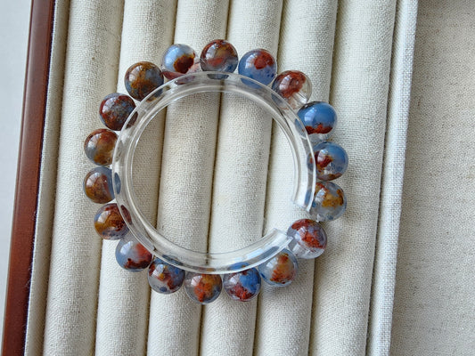 [Bracelet] Seaside Serenity: 11mm Dumortierite Beads with Red Accents 岛屿蓝线石