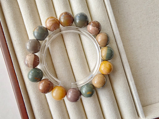 [Bracelet] Multicolored Alashan Agate Beaded Bracelet - 13mm