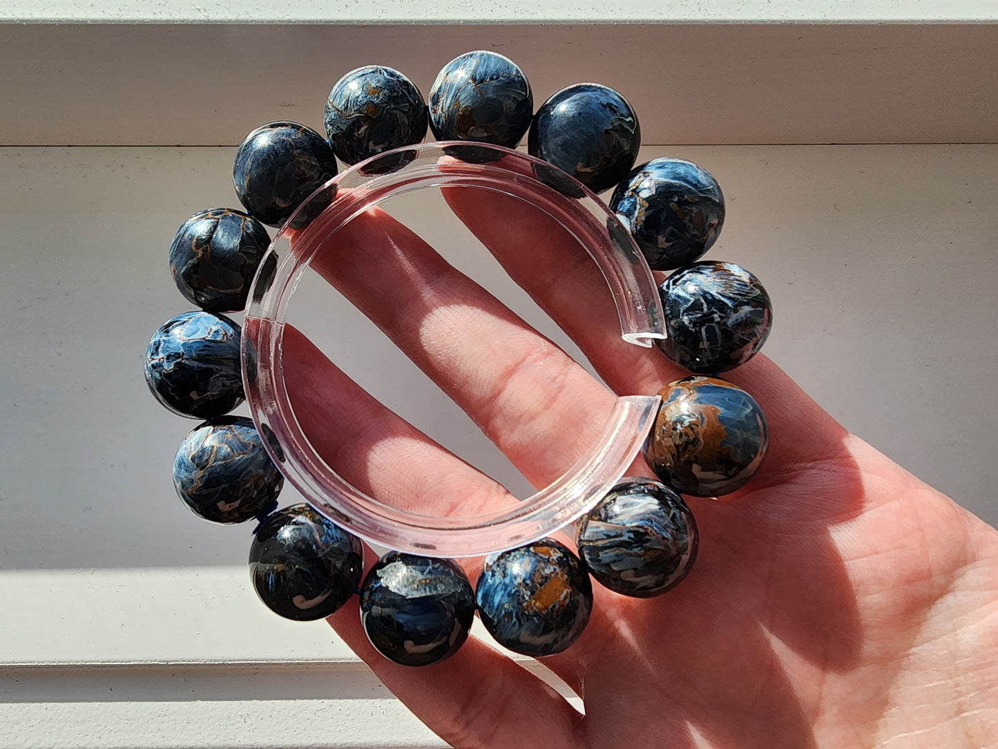 [Bracelet] Stormy Elegance: Genuine 15mm Pietersite Bracelet - Healing Crystal Jewelry