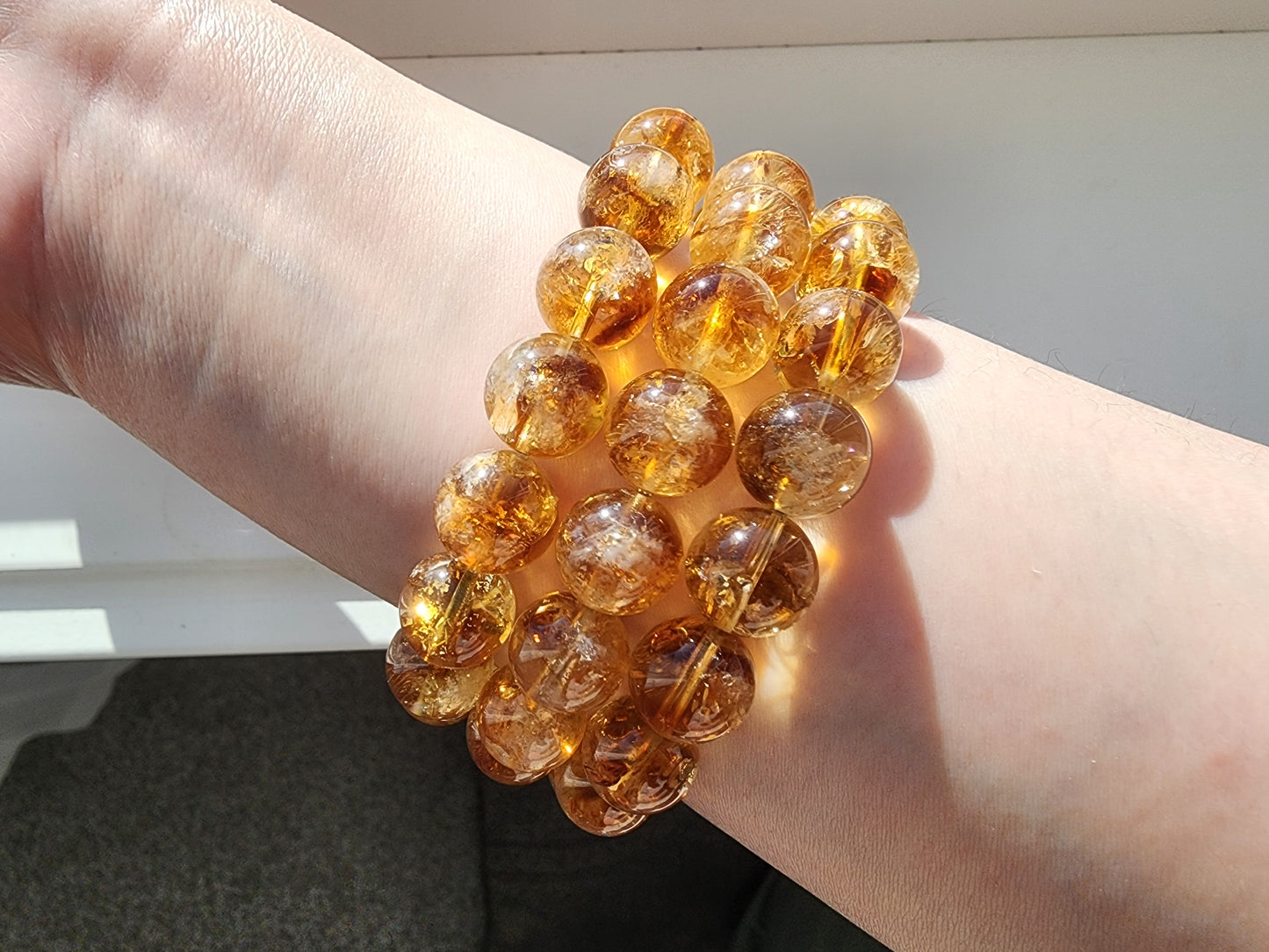 [Bracelet] Sun-Kissed Brilliance: 11mm Round Whiskey Yellow Citrine Bead 黄塔晶 Stacking Bracelet