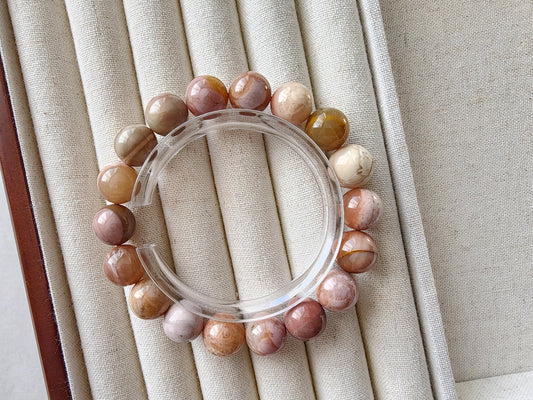 [Bracelet] Handcrafted 11mm Alashan Agate Beaded Bracelet - Multicolored Natural Stone Jewelry