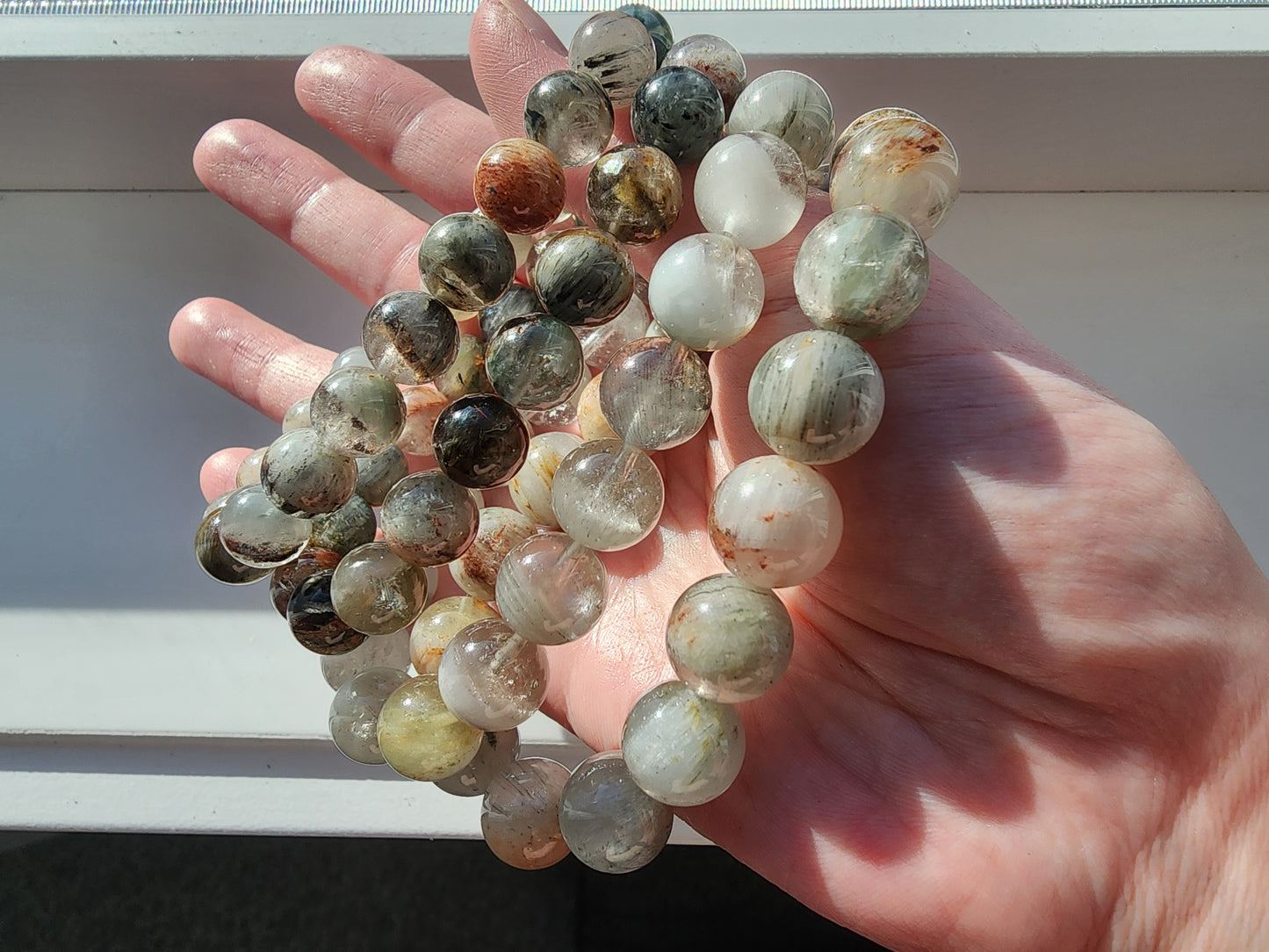 [Bracelet] Healing Energy: Rutilated Quartz with Phantom 幽灵兔毛 Round Bead Bracelets