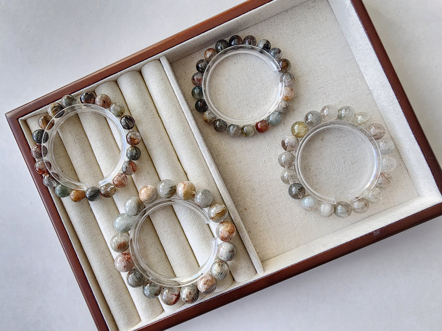 [Bracelet] Healing Energy: Rutilated Quartz with Phantom 幽灵兔毛 Round Bead Bracelets