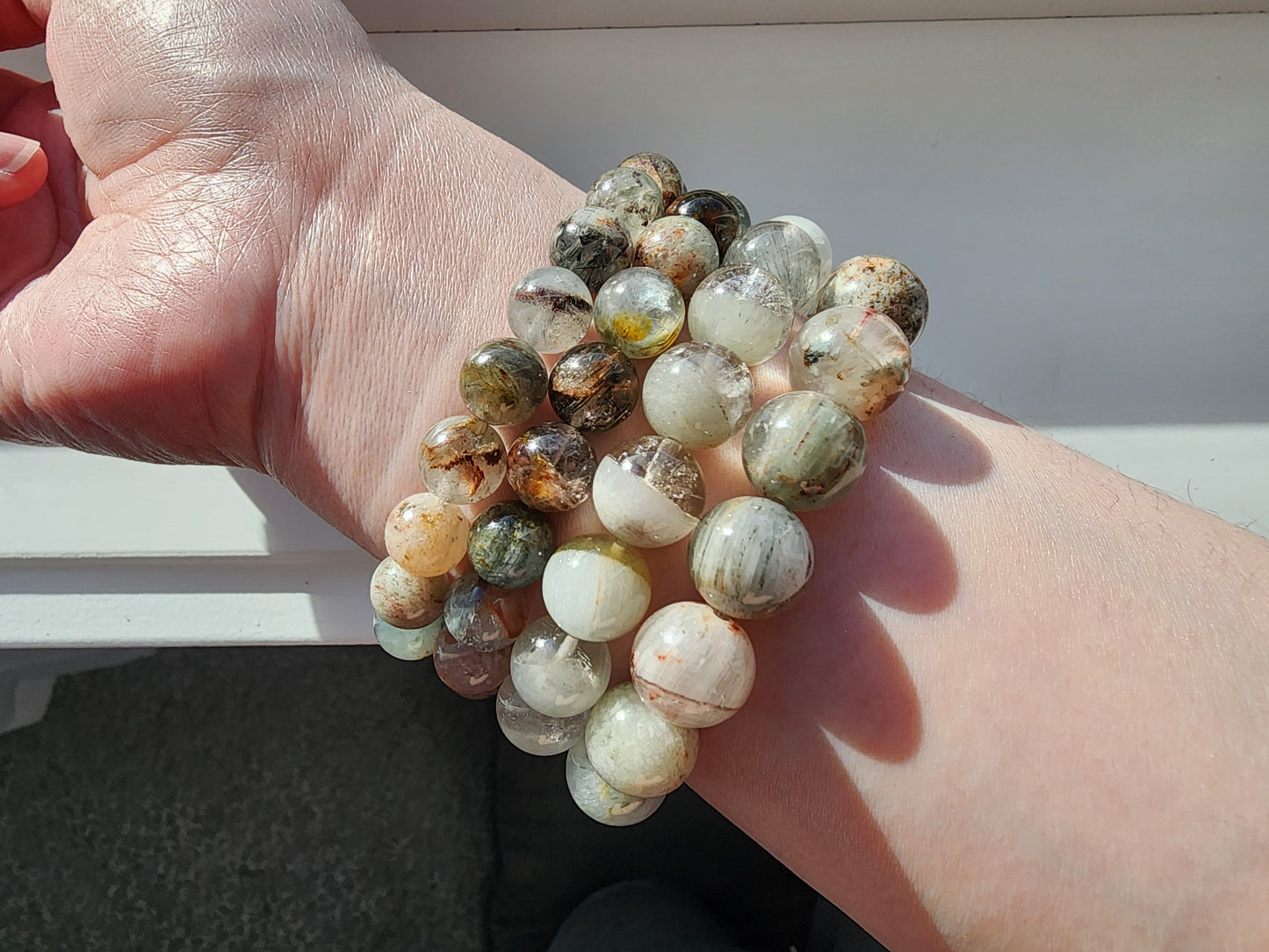 [Bracelet] Healing Energy: Rutilated Quartz with Phantom 幽灵兔毛 Round Bead Bracelets