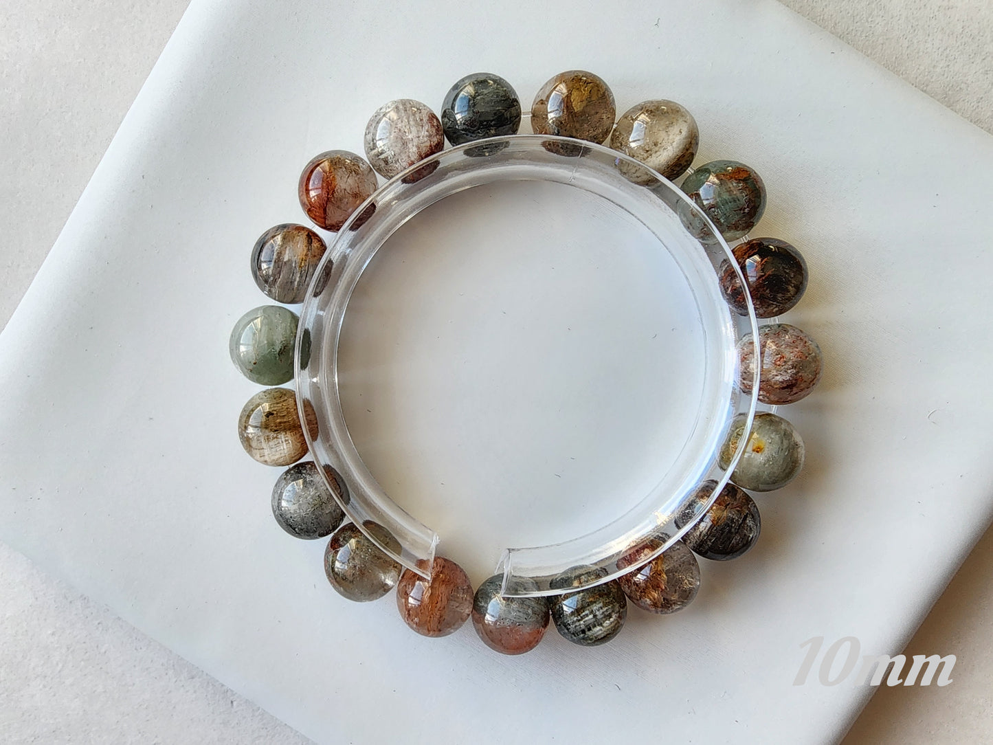 [Bracelet] Healing Energy: Rutilated Quartz with Phantom 幽灵兔毛 Round Bead Bracelets