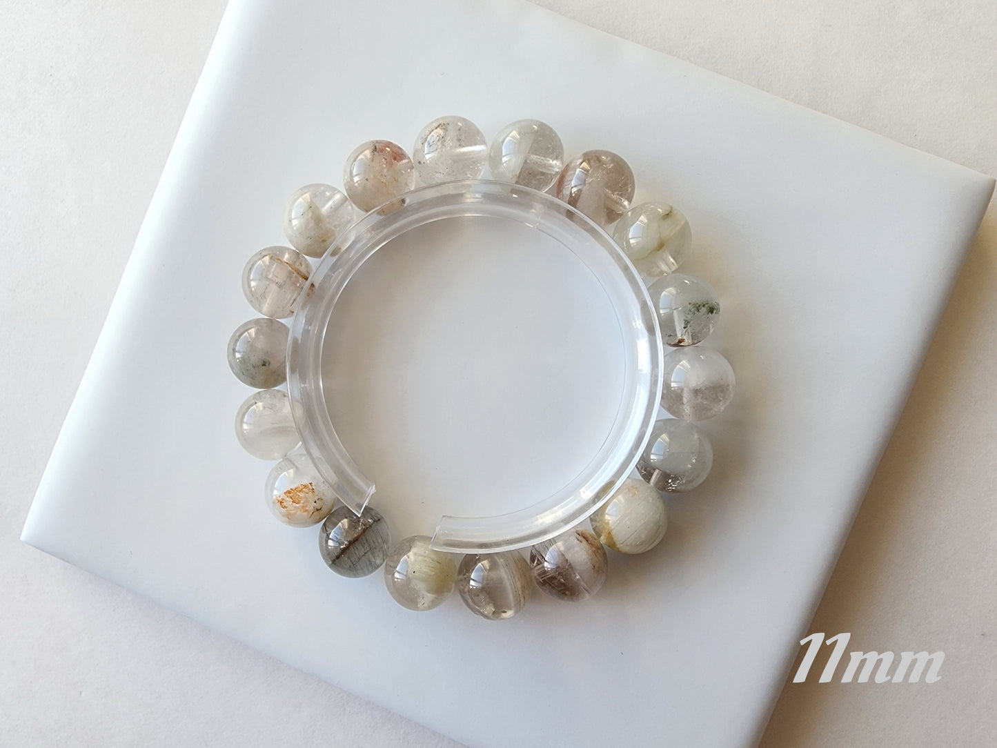 [Bracelet] Healing Energy: Rutilated Quartz with Phantom 幽灵兔毛 Round Bead Bracelets